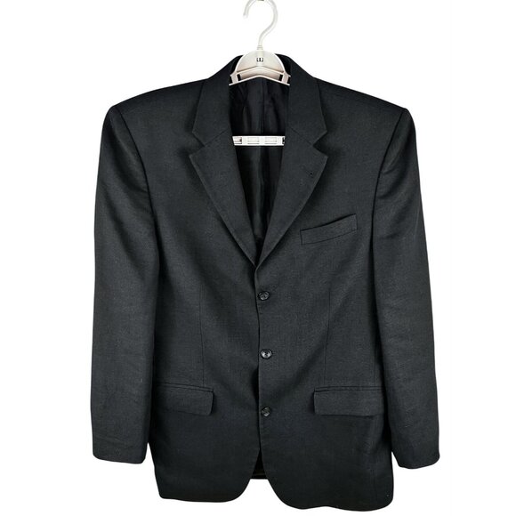 John Ashford Mens Classic Sport Coat Blazer 3 Button Black Linen Poly Blend 42R - Picture 6 of 13